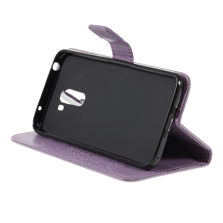 Imprint Tree Owl Magnetic Wallet PU Leather Cell Phone Shell with Stand for Xiaomi Pocophone F1 / Poco F1 (India) - Light Purple-4