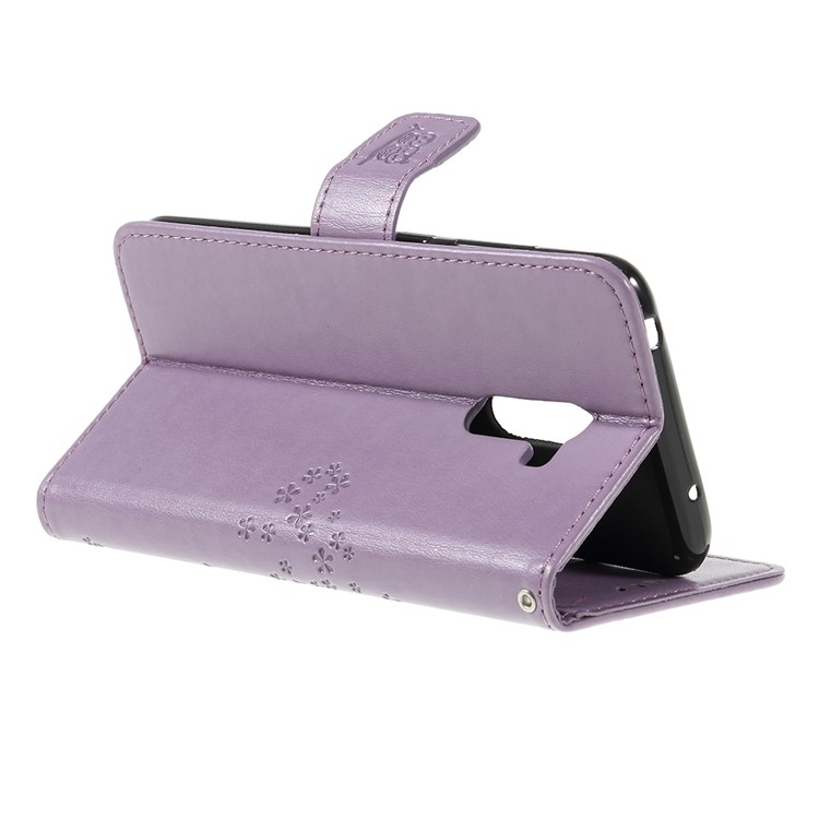 Imprint Tree Owl Magnetic Wallet PU Leather Cell Phone Shell with Stand for Xiaomi Pocophone F1 / Poco F1 (India) - Light Purple-5