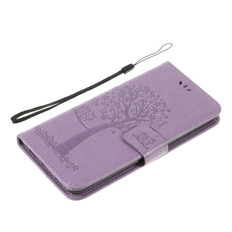 Imprint Tree Owl Magnetic Wallet PU Leather Cell Phone Shell with Stand for Xiaomi Pocophone F1 / Poco F1 (India) - Light Purple-7