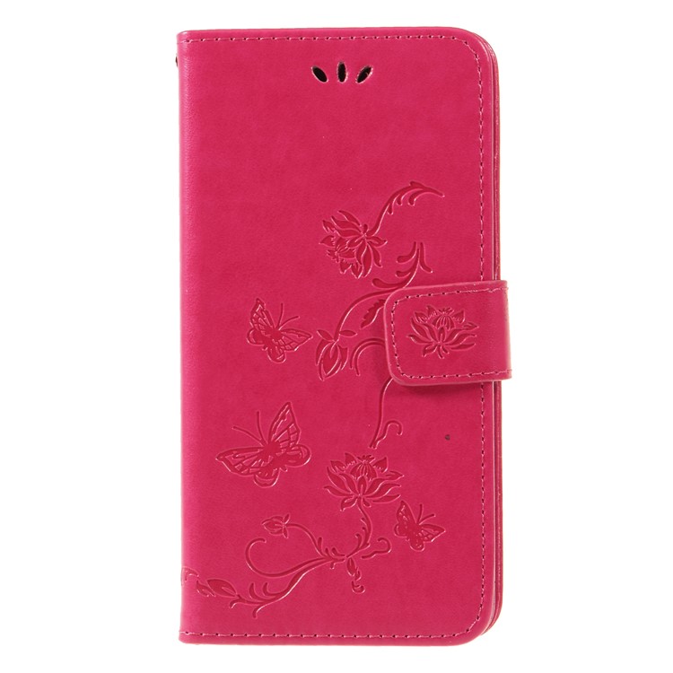 Imprint Butterfly Flower Wallet Stand Leather Case for Xiaomi Pocophone F1 / Poco F1 (India) - Rose-3