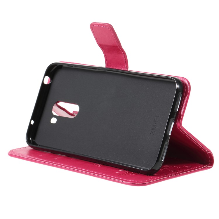 Imprint Butterfly Flower Wallet Stand Leather Case for Xiaomi Pocophone F1 / Poco F1 (India) - Rose-4
