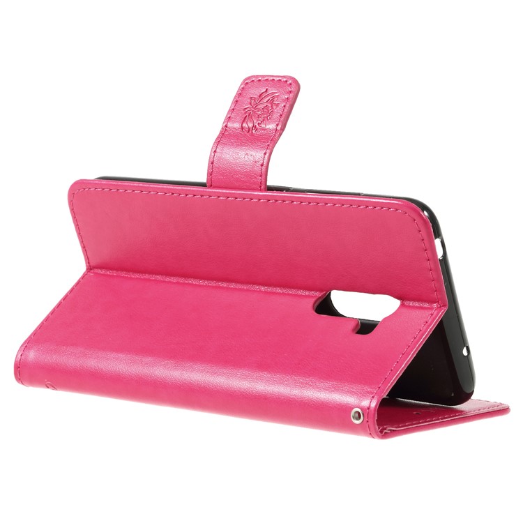 Imprint Butterfly Flower Wallet Stand Leather Case for Xiaomi Pocophone F1 / Poco F1 (India) - Rose-5