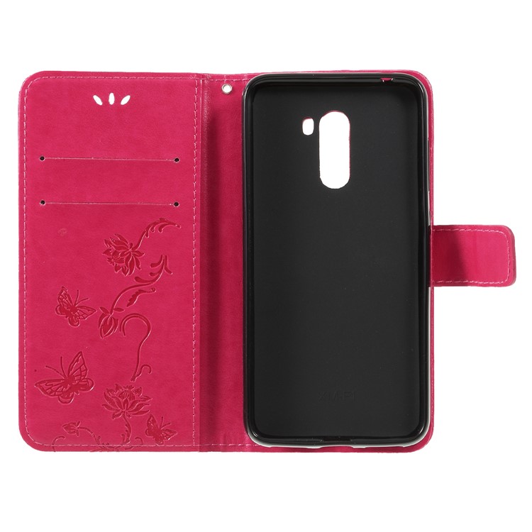 Imprint Butterfly Flower Wallet Stand Leather Case for Xiaomi Pocophone F1 / Poco F1 (India) - Rose-6
