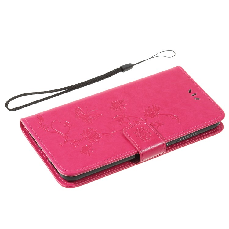 Imprint Butterfly Flower Wallet Stand Leather Case for Xiaomi Pocophone F1 / Poco F1 (India) - Rose-7