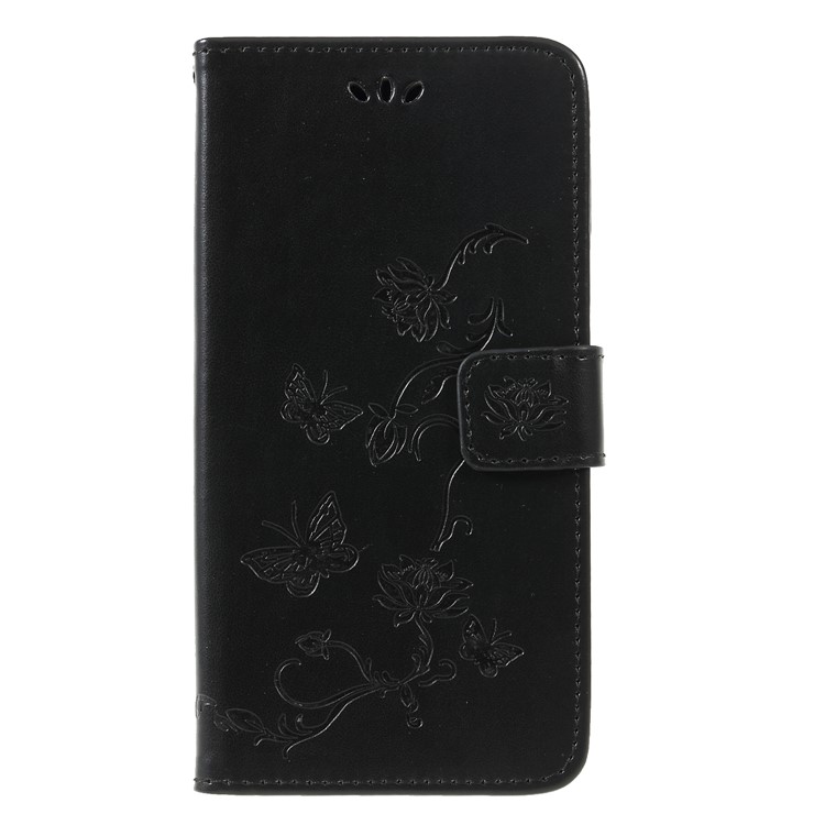 Imprint Butterfly Flower Wallet Stand Leather Cover for Xiaomi Pocophone F1 / Poco F1 (India) - Black-1