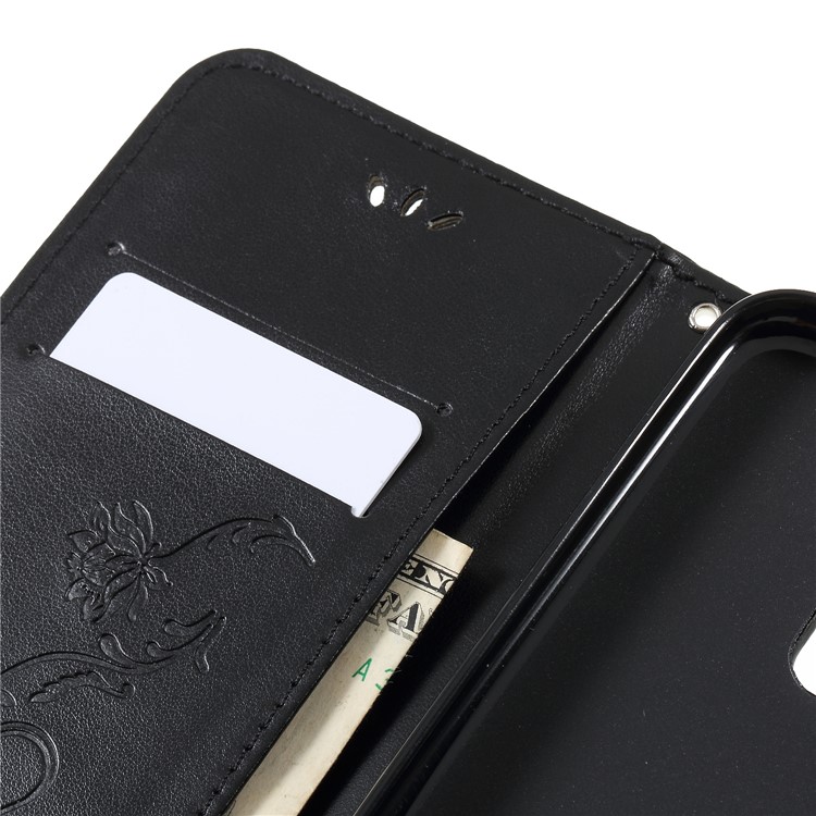 Imprint Butterfly Flower Wallet Stand Leather Cover for Xiaomi Pocophone F1 / Poco F1 (India) - Black-10