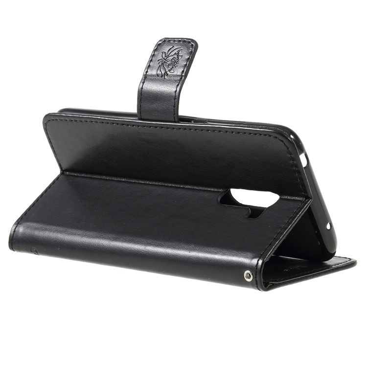 Imprint Butterfly Flower Wallet Stand Leather Cover for Xiaomi Pocophone F1 / Poco F1 (India) - Black-5