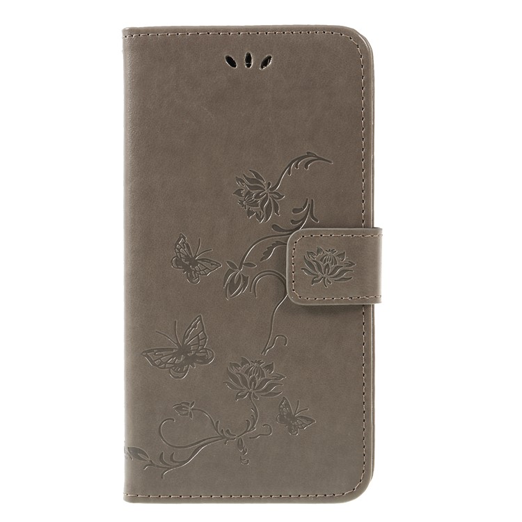 Imprint Butterfly Flower Wallet Stand Leather Shell for Xiaomi Pocophone F1 / Poco F1 (India) - Grey-1