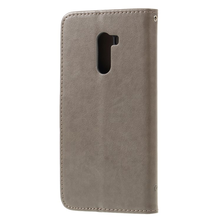 Imprint Butterfly Flower Wallet Stand Leather Shell for Xiaomi Pocophone F1 / Poco F1 (India) - Grey-2