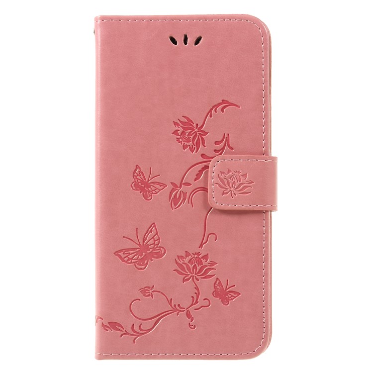 Imprint Butterfly Flower Wallet Leather Protection Case for Xiaomi Pocophone F1 / Poco F1 (India) - Pink-1