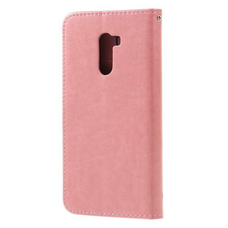 Imprint Butterfly Flower Wallet Leather Protection Case for Xiaomi Pocophone F1 / Poco F1 (India) - Pink-2
