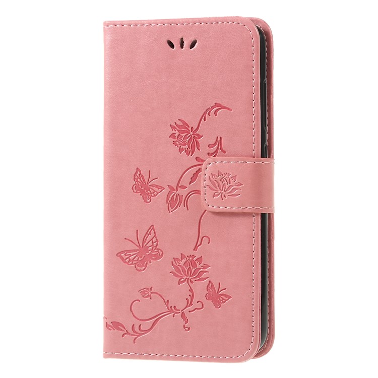 Imprint Butterfly Flower Wallet Leather Protection Case for Xiaomi Pocophone F1 / Poco F1 (India) - Pink-3
