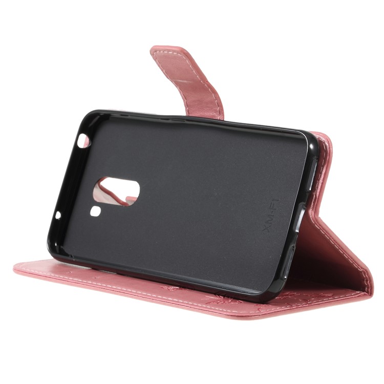 Imprint Butterfly Flower Wallet Leather Protection Case for Xiaomi Pocophone F1 / Poco F1 (India) - Pink-4