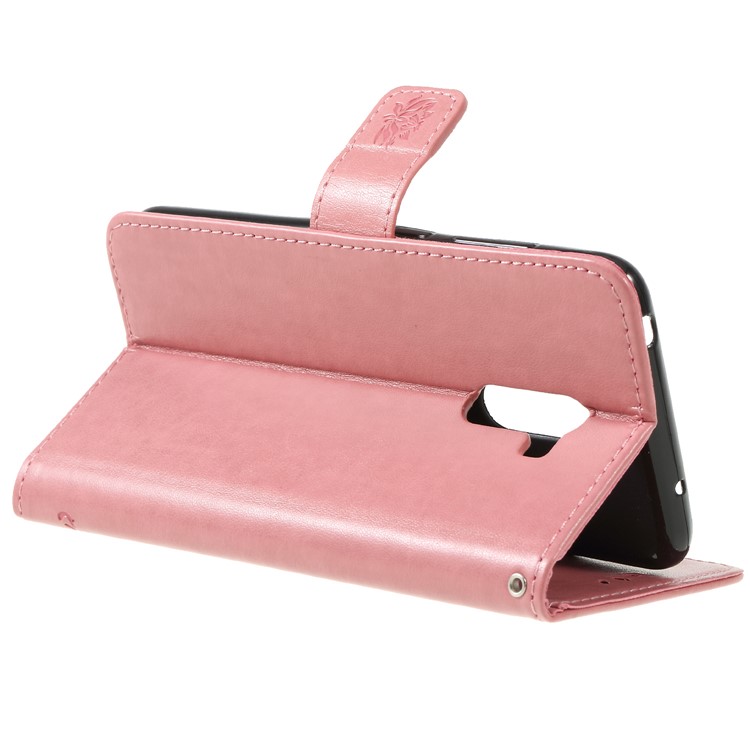 Imprint Butterfly Flower Wallet Leather Protection Case for Xiaomi Pocophone F1 / Poco F1 (India) - Pink-5