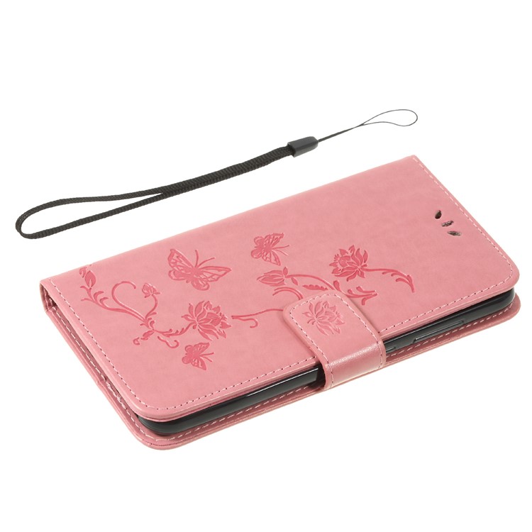 Imprint Butterfly Flower Wallet Leather Protection Case for Xiaomi Pocophone F1 / Poco F1 (India) - Pink-7