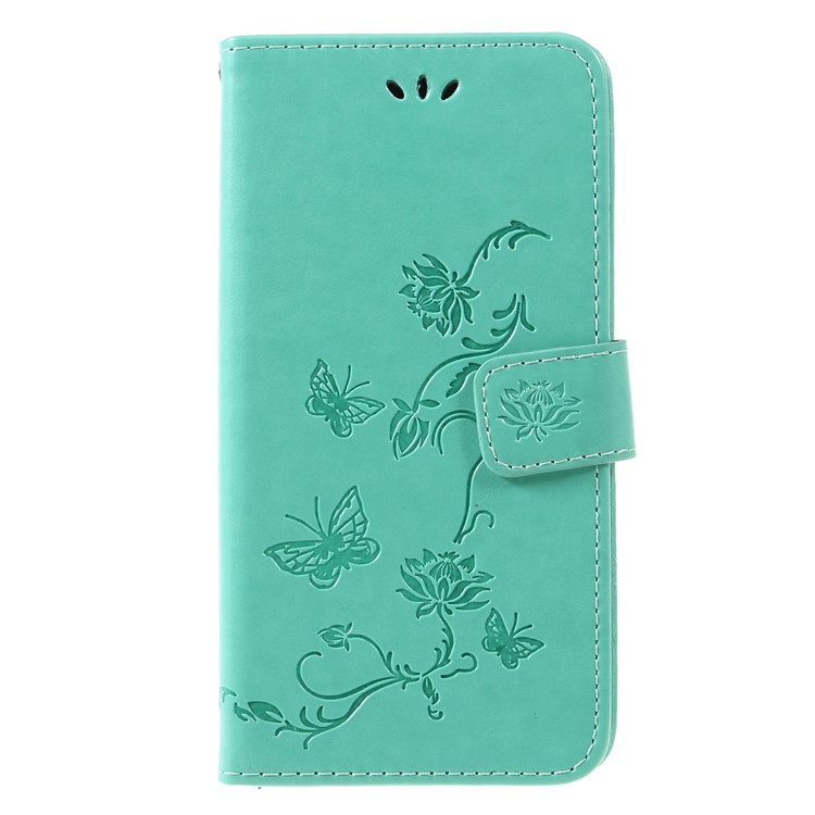 Imprint Butterfly Flower Wallet Leather Cell Phone Cover for Xiaomi Pocophone F1 / Poco F1 (India) - Cyan-1