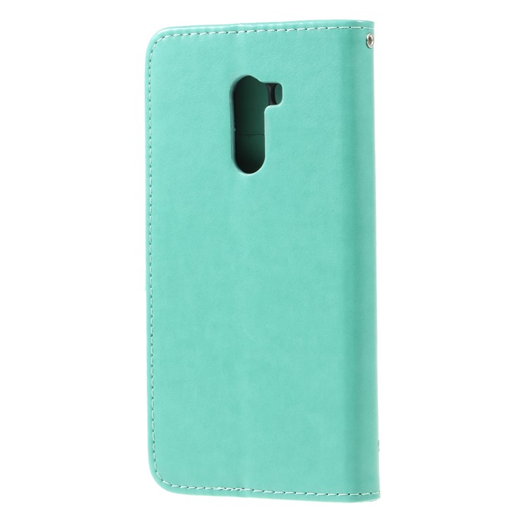 Imprint Butterfly Flower Wallet Leather Cell Phone Cover for Xiaomi Pocophone F1 / Poco F1 (India) - Cyan-2