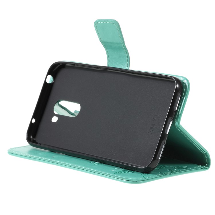 Imprint Butterfly Flower Wallet Leather Cell Phone Cover for Xiaomi Pocophone F1 / Poco F1 (India) - Cyan-4