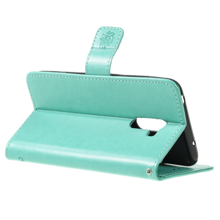 Imprint Butterfly Flower Wallet Leather Cell Phone Cover for Xiaomi Pocophone F1 / Poco F1 (India) - Cyan-5
