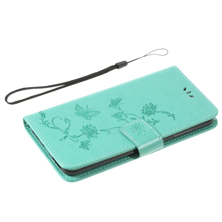 Imprint Butterfly Flower Wallet Leather Cell Phone Cover for Xiaomi Pocophone F1 / Poco F1 (India) - Cyan-7