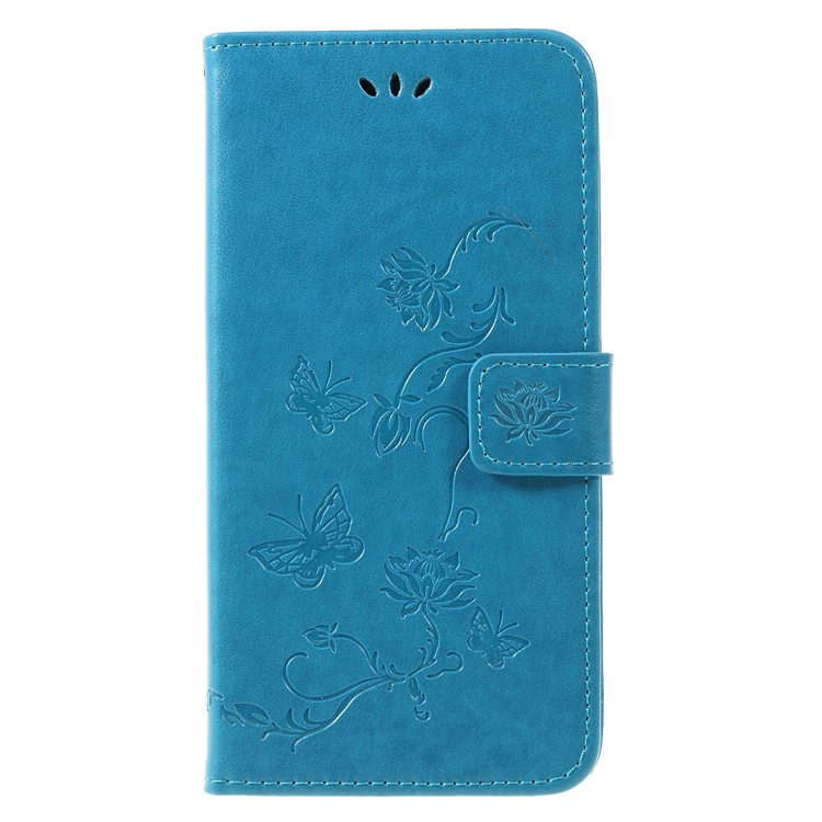 Imprint Butterfly Flower Leather Magnetic Phone Shell for Xiaomi Pocophone F1 / Poco F1 (India) - Blue-1