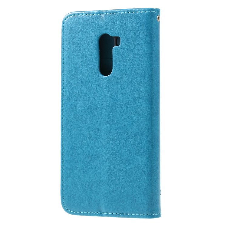 Imprint Butterfly Flower Leather Magnetic Phone Shell for Xiaomi Pocophone F1 / Poco F1 (India) - Blue-2