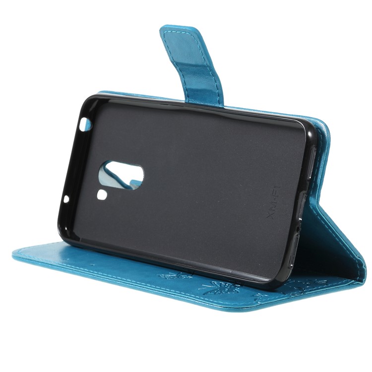 Imprint Butterfly Flower Leather Magnetic Phone Shell for Xiaomi Pocophone F1 / Poco F1 (India) - Blue-4