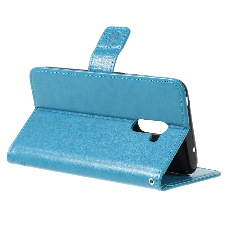 Imprint Butterfly Flower Leather Magnetic Phone Shell for Xiaomi Pocophone F1 / Poco F1 (India) - Blue-5