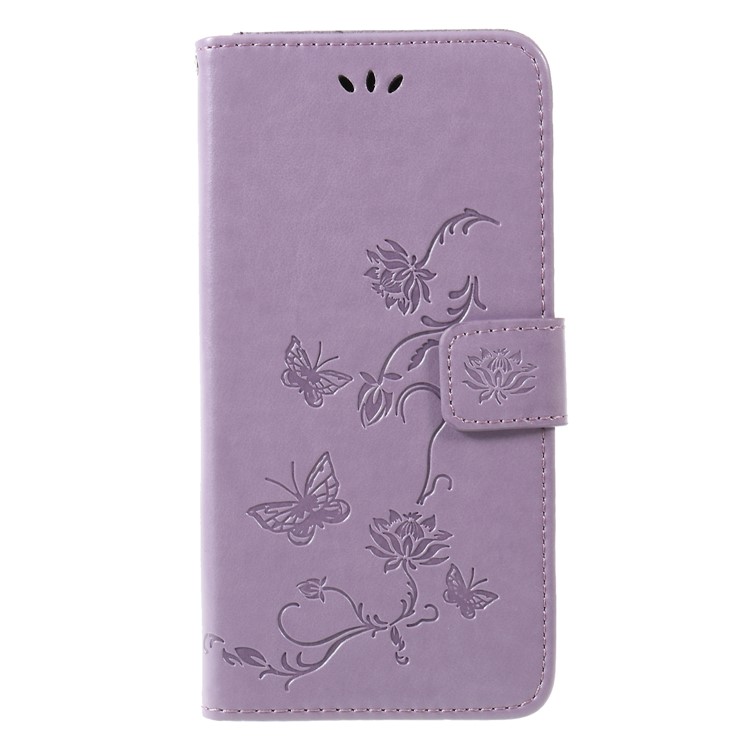 Imprint Butterfly Flower Wallet Stand Leather Case Cover for Xiaomi Pocophone F1 / Poco F1 (India) - Light Purple-1