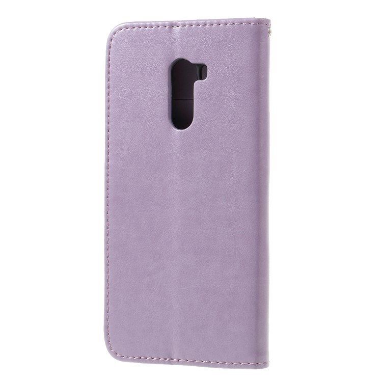Imprint Butterfly Flower Wallet Stand Leather Case Cover for Xiaomi Pocophone F1 / Poco F1 (India) - Light Purple-2