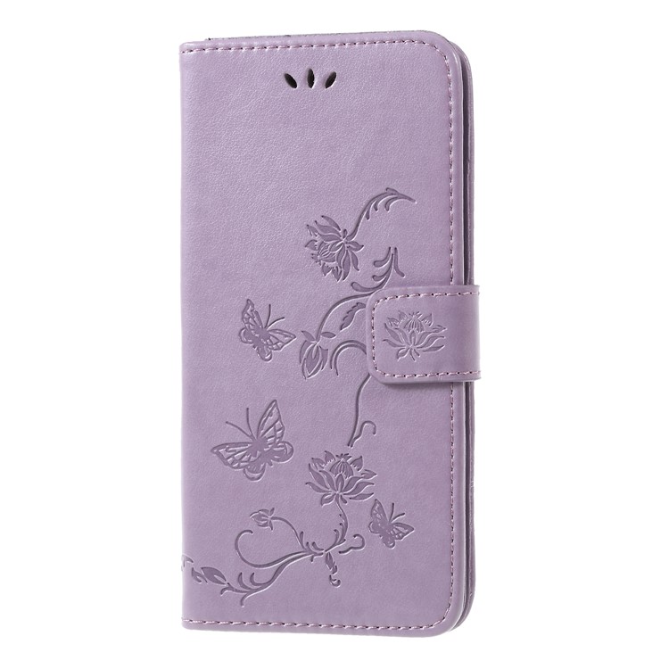 Imprint Butterfly Flower Wallet Stand Leather Case Cover for Xiaomi Pocophone F1 / Poco F1 (India) - Light Purple-3