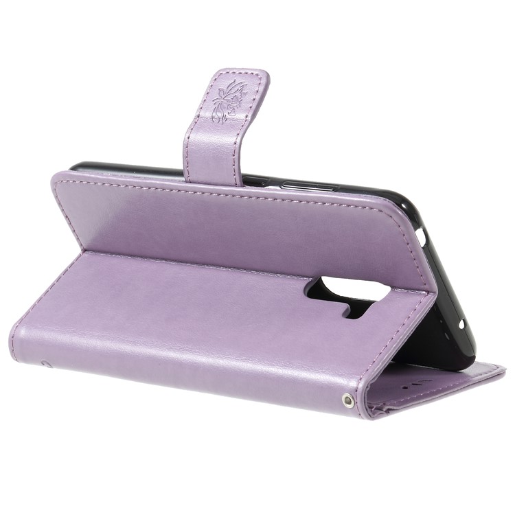 Imprint Butterfly Flower Wallet Stand Leather Case Cover for Xiaomi Pocophone F1 / Poco F1 (India) - Light Purple-5