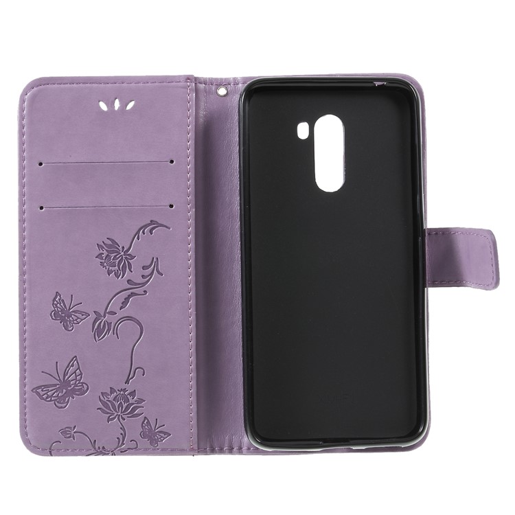 Imprint Butterfly Flower Wallet Stand Leather Case Cover for Xiaomi Pocophone F1 / Poco F1 (India) - Light Purple-6