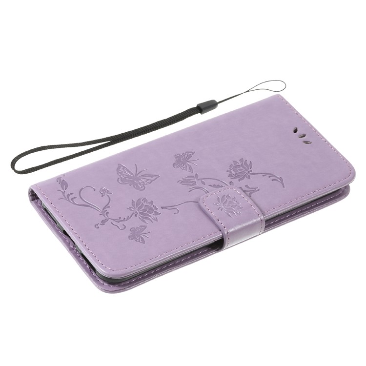 Imprint Butterfly Flower Wallet Stand Leather Case Cover for Xiaomi Pocophone F1 / Poco F1 (India) - Light Purple-7