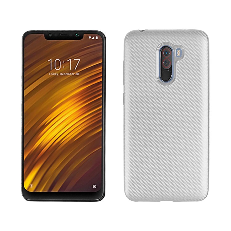 Carbon Fiber Texture Soft TPU Back Case for Xiaomi Pocophone F1 / Poco F1 (India) - Silver-1