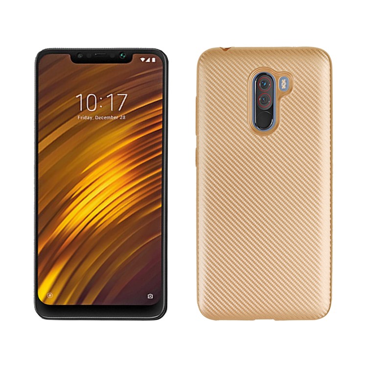 Carbon Fiber Texture Soft TPU Back Shell for Xiaomi Pocophone F1 / Poco F1 (India) - Gold-1