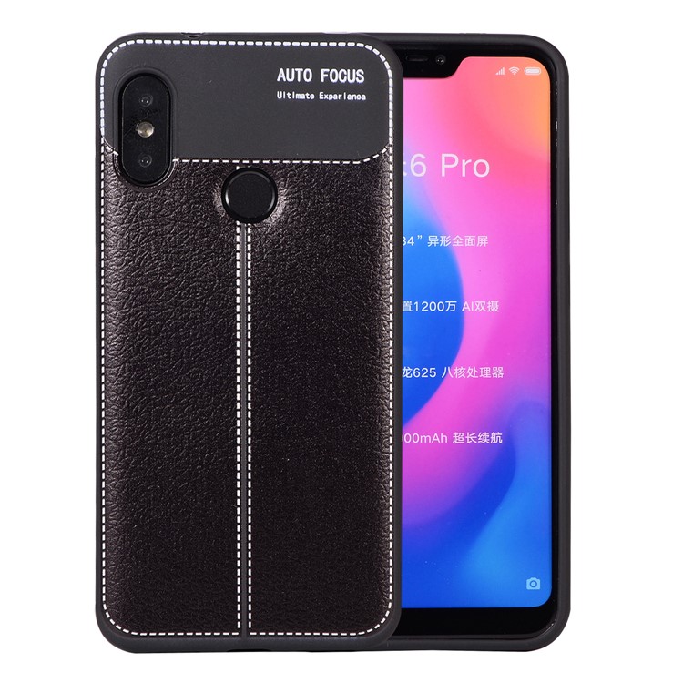 Litchi Skin Soft TPU Protection Case for Xiaomi Mi A2 Lite / Redmi 6 Pro - Black-1