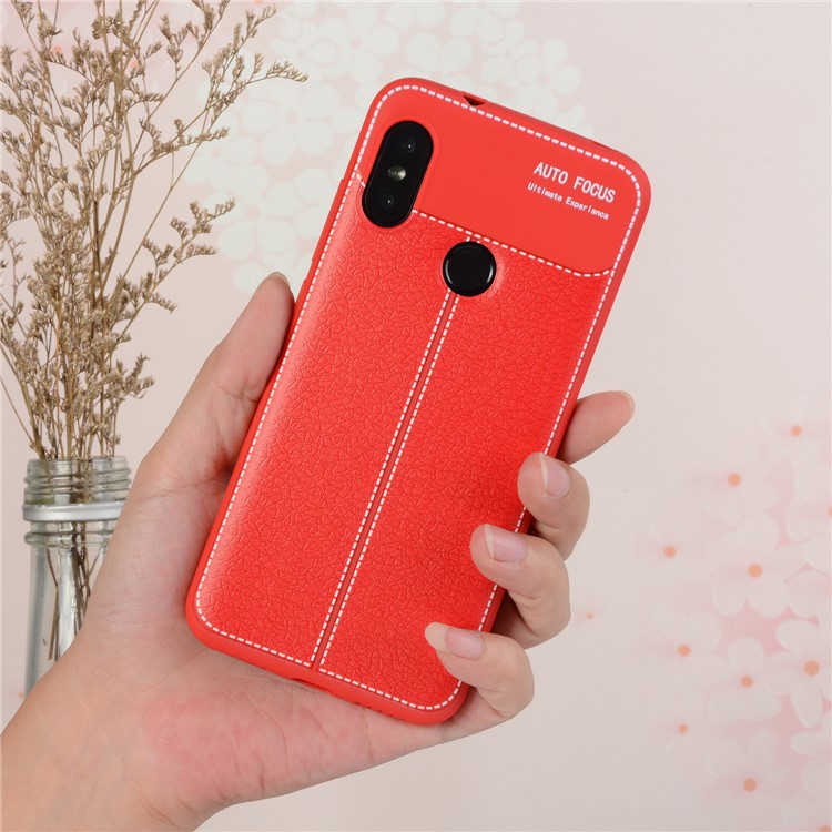 Litchi Skin Soft TPU Protection Cover for Xiaomi Mi A2 Lite / Redmi 6 Pro - Red-5