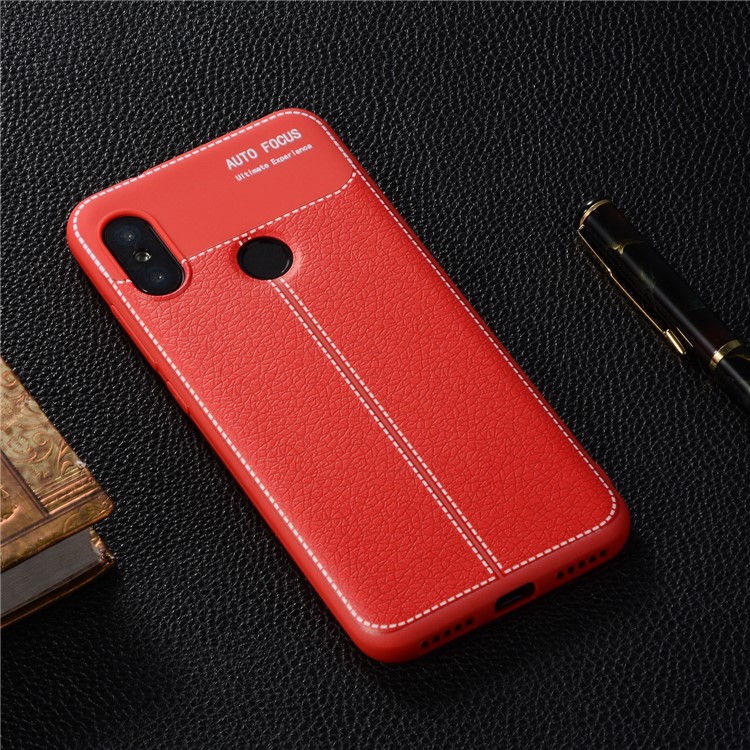 Litchi Skin Soft TPU Protection Cover for Xiaomi Mi A2 Lite / Redmi 6 Pro - Red-6
