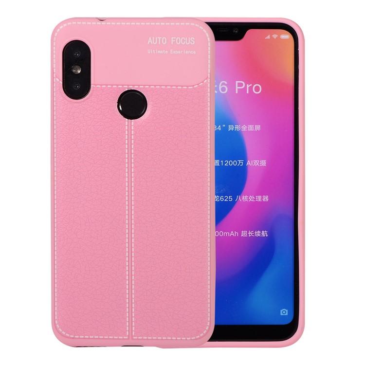Litchi Skin Soft TPU Protection Shell for Xiaomi Mi A2 Lite / Redmi 6 Pro - Pink-1