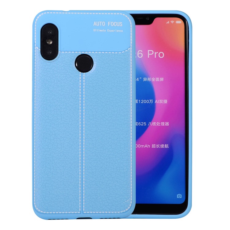 Litchi Skin Soft TPU Protection Casing for Xiaomi Mi A2 Lite / Redmi 6 Pro - Baby Blue-1