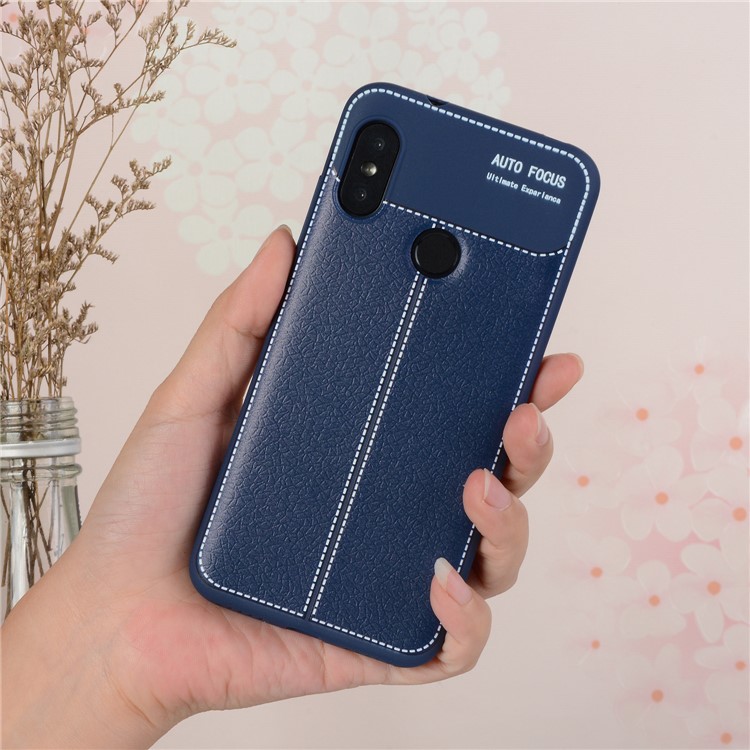 Litchi Skin Soft TPU Protection Back Case for Xiaomi Mi A2 Lite / Redmi 6 Pro - Dark Blue-5