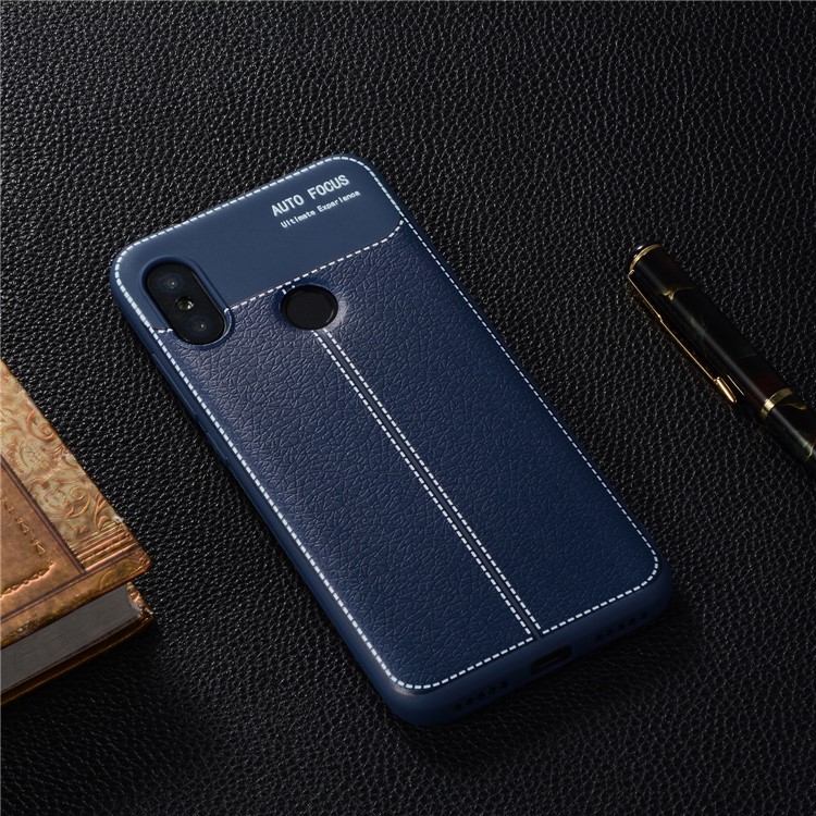 Litchi Skin Soft TPU Protection Back Case for Xiaomi Mi A2 Lite / Redmi 6 Pro - Dark Blue-6