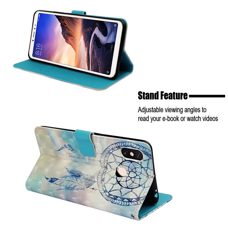 Pattern Printing Light Spot Decor PU Leather Magnetic Stand Cover for Xiaomi Mi Max 3 - Grey Dream Catcher-4