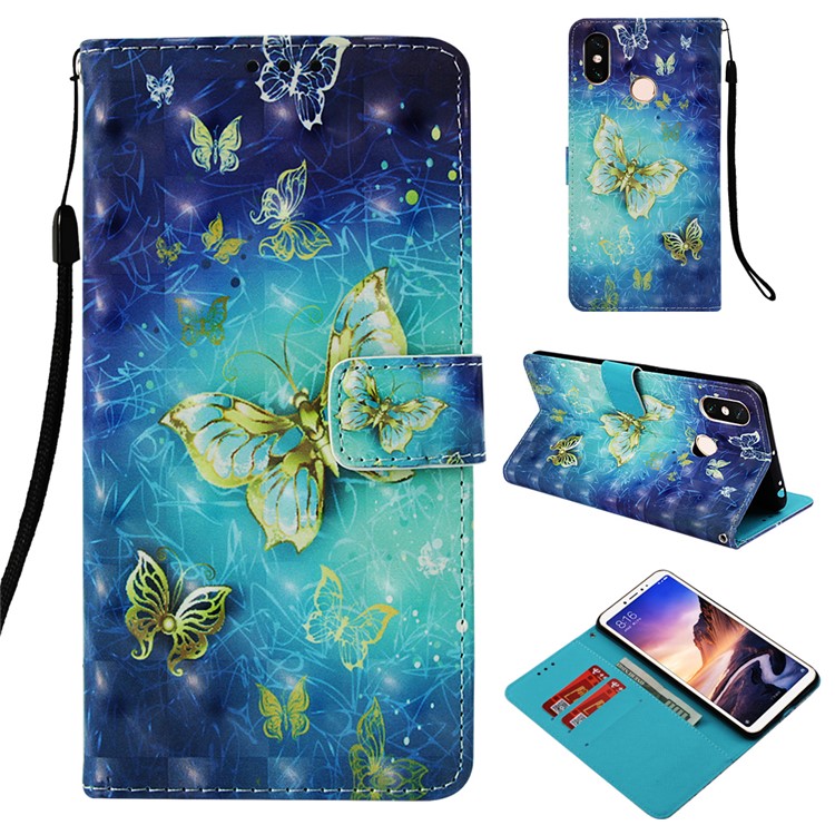 Pattern Printing Light Spot Decor PU Leather Magnetic Stand Shell for Xiaomi Mi Max 3 - Gold Butterflies-1