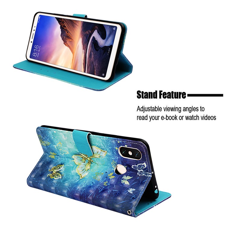 Pattern Printing Light Spot Decor PU Leather Magnetic Stand Shell for Xiaomi Mi Max 3 - Gold Butterflies-4
