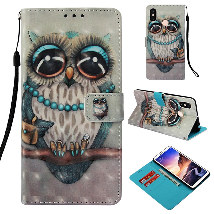 Pattern Printing Light Spot Decor PU Leather Magnetic Stand Mobile Cover for Xiaomi Mi Max 3 - Owl-1