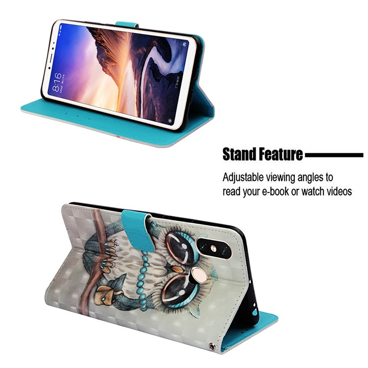 Pattern Printing Light Spot Decor PU Leather Magnetic Stand Mobile Cover for Xiaomi Mi Max 3 - Owl-4