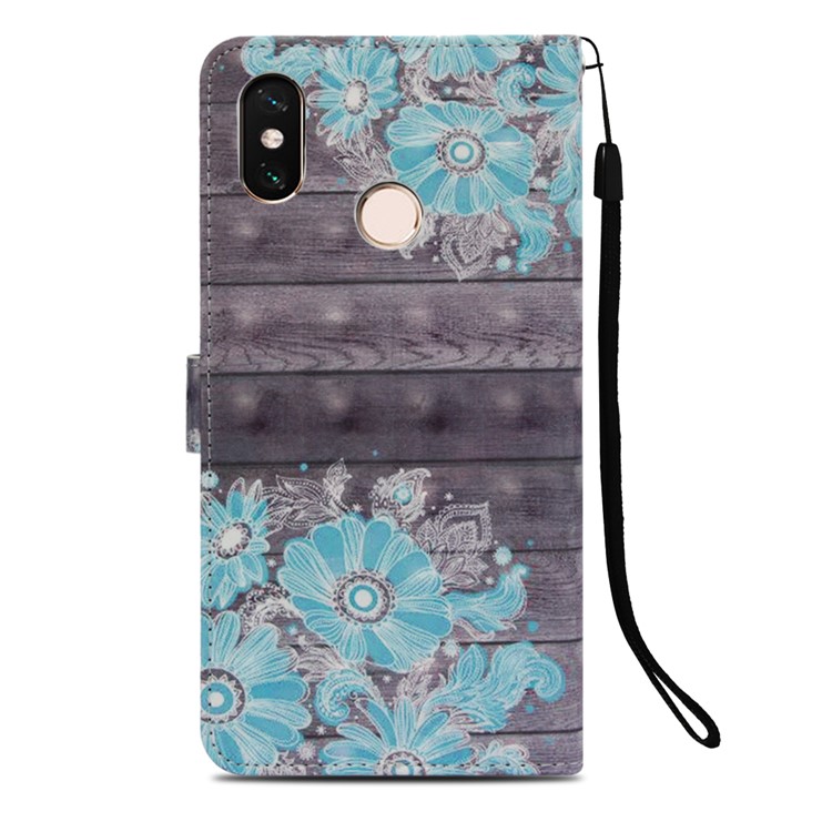 Pattern Printing Light Spot Decor PU Leather Magnetic Stand Phone Case for Xiaomi Mi Max 3 - Blue Flower-3
