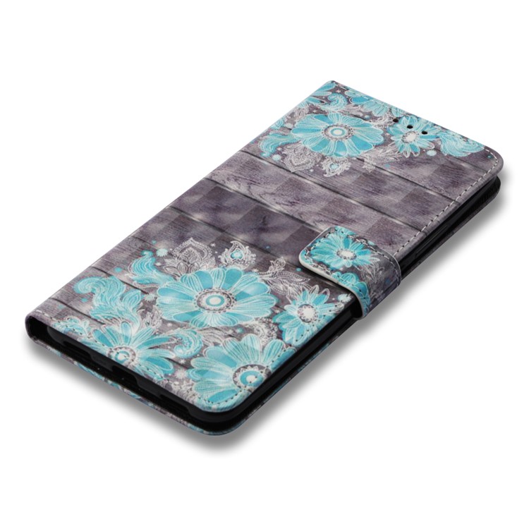 Pattern Printing Light Spot Decor PU Leather Magnetic Stand Phone Case for Xiaomi Mi Max 3 - Blue Flower-7